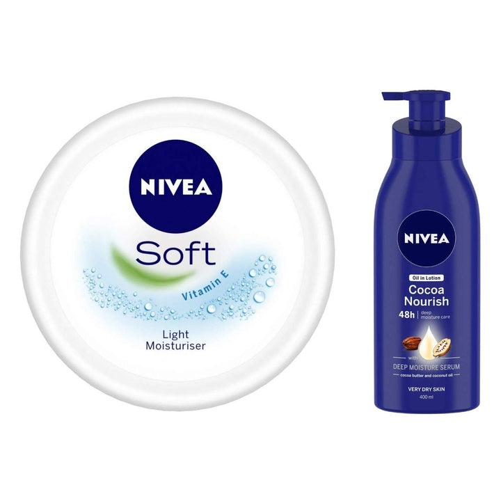 NIVEA Soft Light Moisturiser With Vitamin E, 300ml & Oil in Lotion, Cocoa Nourish, 400ml Combo