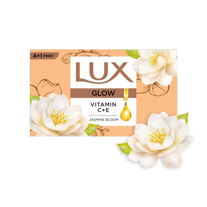 Lux Flaw-less Glow Bathing Soap infused with Vitamin C & E |For Superior Glow|Buy 4 Get 1 Free|150g