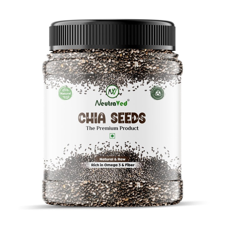 NeutraVed Chia Seeds 500g | Raw & Unpolished Superfood | High Fibre & Plant Protein | Rich in Omega-3 | Gluten-Free, Vegan-Friendly | Premium Edible Seeds for Weight Management | Jar Pack - 500gm