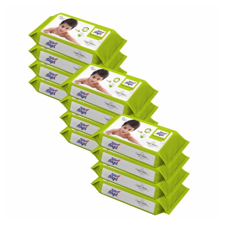 Little Angel Super Soft Cleansing Baby Wipes, 864 Count, Enriched with Aloe vera & Vitamin E, pH Balanced, Dermatologically Tested & Alcohol-free, Pack of 12, 72 count/pack