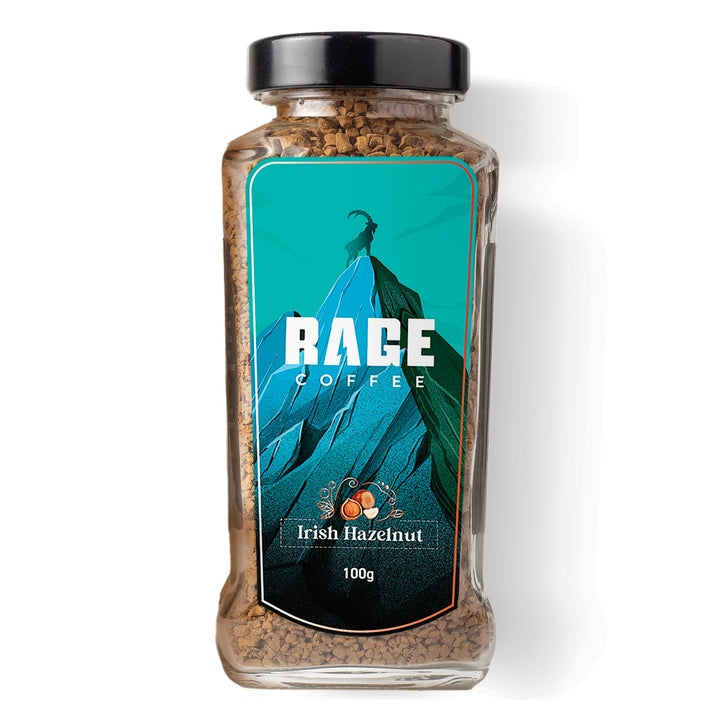RAGE COFFEE Irish Hazelnut - Flavored Instant Coffee Powder for both Hot & Cold Coffee, 100% Single Origin Arabica Coffee Beans Powder (IRISH HAZELNUT, 100g)