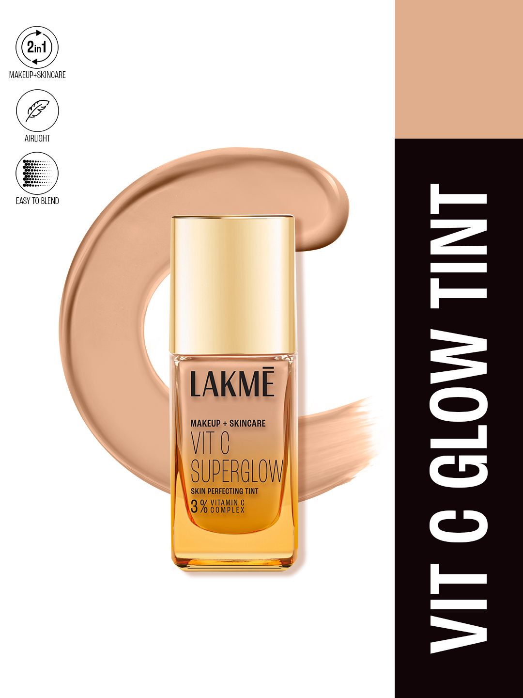 Lakme Makeup + Skincare 3% Vit C Superglow Skin Perfecting Tint 25ml - Neutral Nude N200
