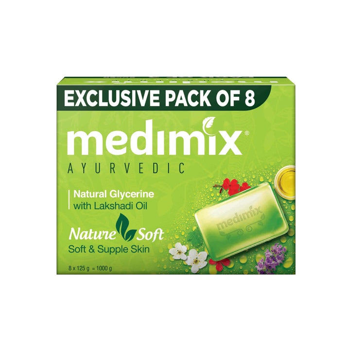 Medimix Ayurvedic Natural Glycerine Bathing Soap With Lakshadi Oil For Soft, Supple & Moisturised Skin 125g (Combo Pack of 8) | Natural | Herbal | Paraben-free & Sulphate-free | 100% Vegan