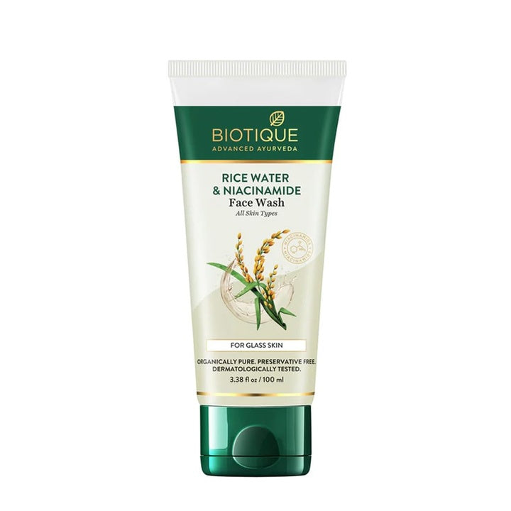 Biotique Rice Water & Niacinamide Gel Face Wash Removes Excess Oils & Reduce Blemishes of the Skin | Glass Skin | For Men & Women - 100ml