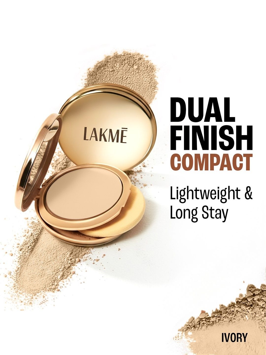 Lakme 9to5 Unreal Dual Cover Pressed Powder 2 In 1 Compact + Foundation 9g - 10 Ivory