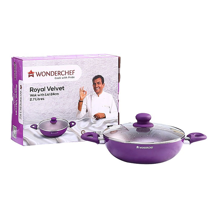 Wonderchef Royal Velvet 24 cm Wok With Lid : 1 Unit