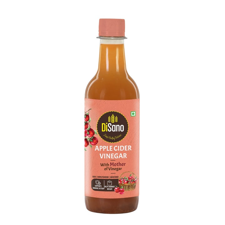 DiSano Apple Cider Vinegar with Mother 500 ml, Raw, Unfiltered & Unpasteurized, Made with Himalayan Apples, For Weight Loss, Immunity, Digestion, Gut Health, Detox, No Sugar or Preservatives