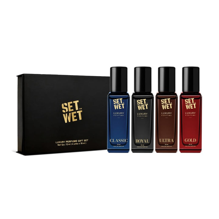 Set Wet Luxury Perfume Gift Set | Perfume for Man | 4x18ml | Gifts for Men | Woody, Amber, Musk Premium Fragrance Scent