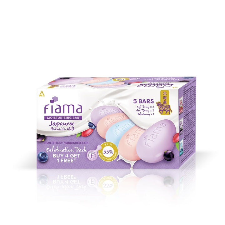 Fiama Skin Barrier Strengthening Moisturizing Soap Bars|Clinically Proven |With Pro-Ceramides|Japanese Hokkaido Milk & Berries 625g (Pack of 5)|Non-Sticky Moisturised Skin|Bathing Soap Gift Pack |All Skin Types