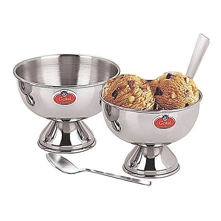 Gokul Steel Single Wall Ice-Cream Bowl & Spoon (Set of 6) : 1 Unit