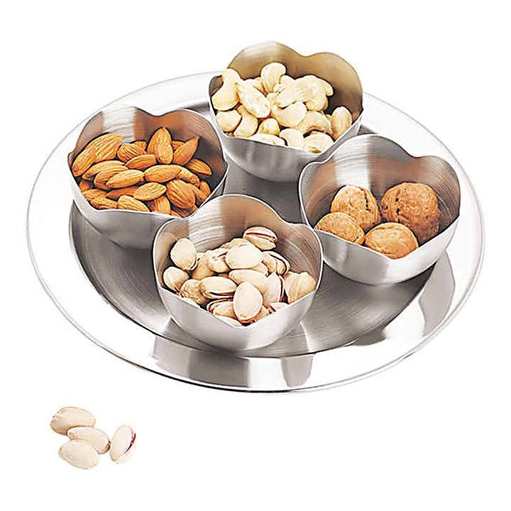 Gokul Stainless Steel Lotus Flower Bowls & Tray - 5 Pieces : 1 Unit