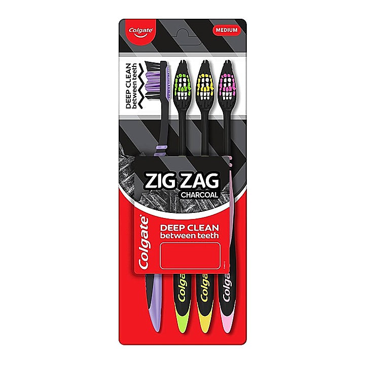 Colgate Zig Zag Charcoal Medium Toothbrush: 4 Units