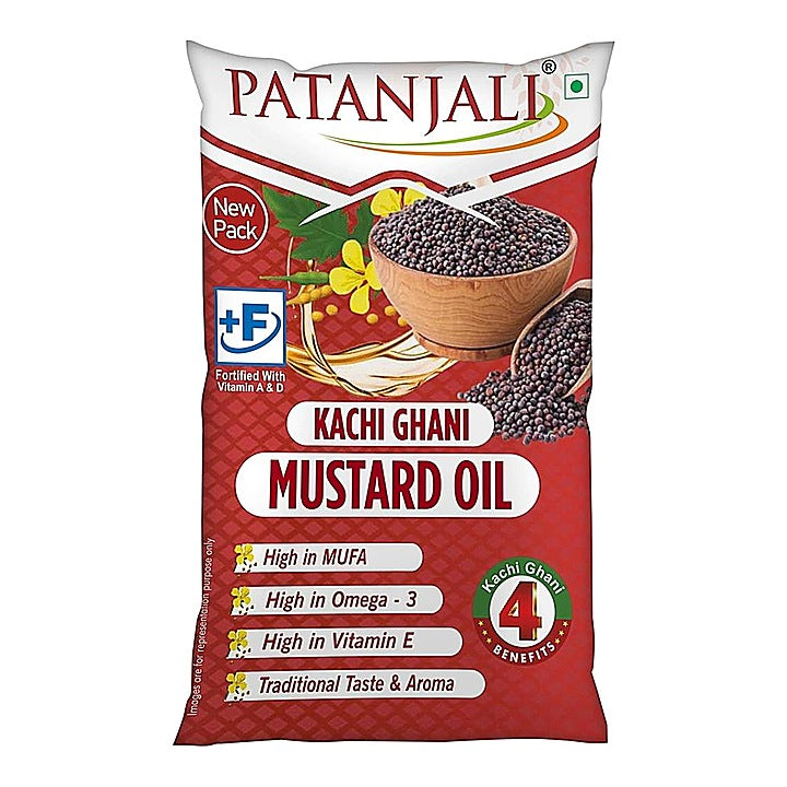 Patanjali Kachi Ghani Mustard Oil Pouch : 910 g