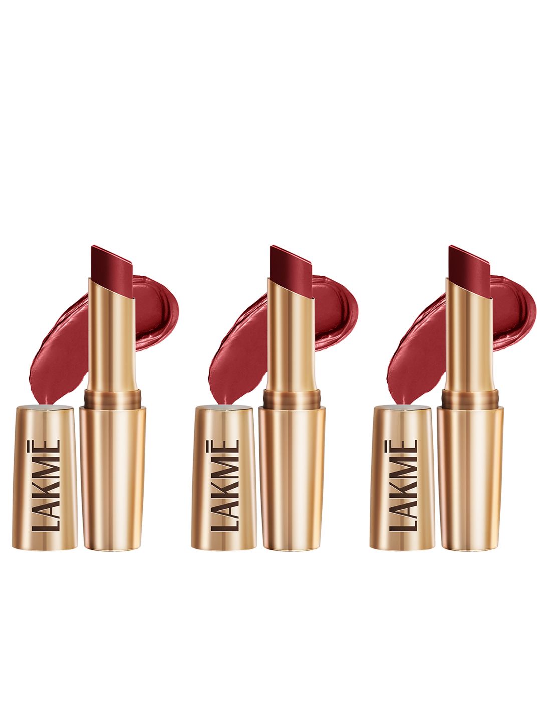 Lakme Set of 3 9to5 Powerplay Priming Matte Lipstick With Vit E 3.6g each- Cherry Chic