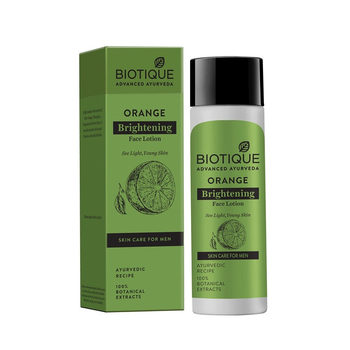 Biotique Orange Whitening Face Lotion for Men| Reduces Dullness, Dark Spots & Uneven Skin Tone|Enriched with 100% Natural Orange Extracts & Botanical Ingredients| Controls Oil & Refreshes Skin | 120ml