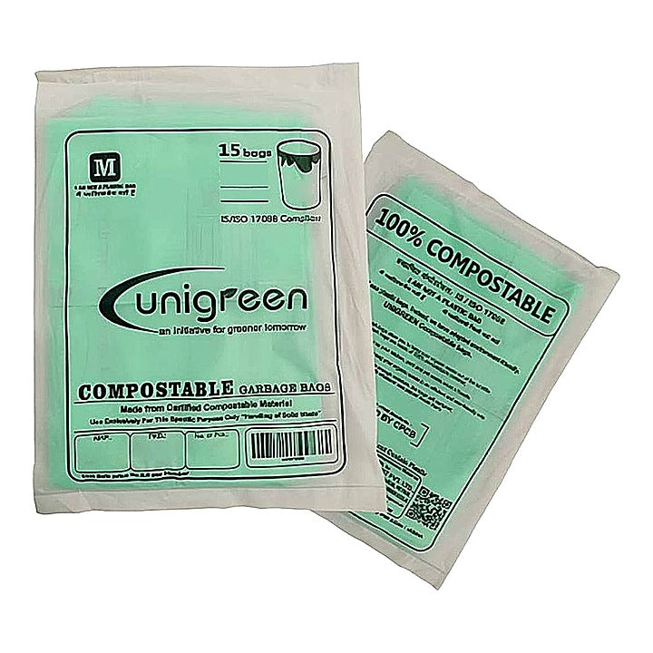 Unigreen Compostable Green Garbage Bag 19X21 Inches : 15 Bags