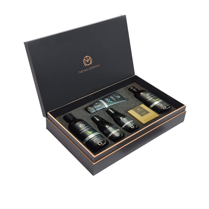 The Man Company Charcoal Grooming Kit for Man with Body Wash, Hair Shampoo, Face Scrub, Face Wash, Cleansing Gel, Soap Bar | Gift Set for Husband, Boyfriend - Pack of 6