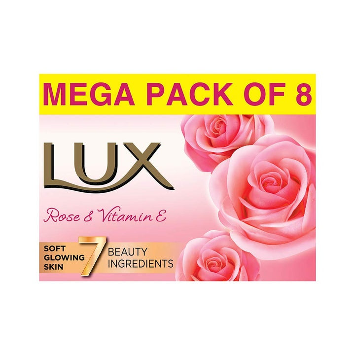 LUX Rose & Vitamin E Beauty Soap Bar 150 g (Combo Soap Pack of 8) Moisturizing Bathing Soap for Soft, Glowing Skin & Body - Body Soap for Men & Women