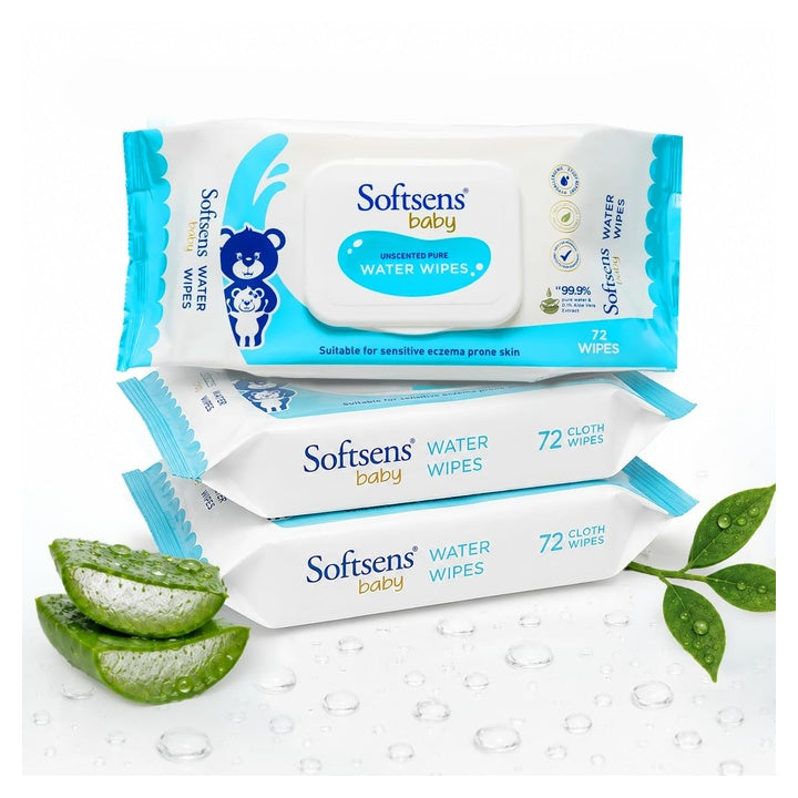 Softsens Baby 99.9% Pure Water Wipes | Pure Aloe Vera Extract with Lid Wipes For Babies (Pack of 3)
