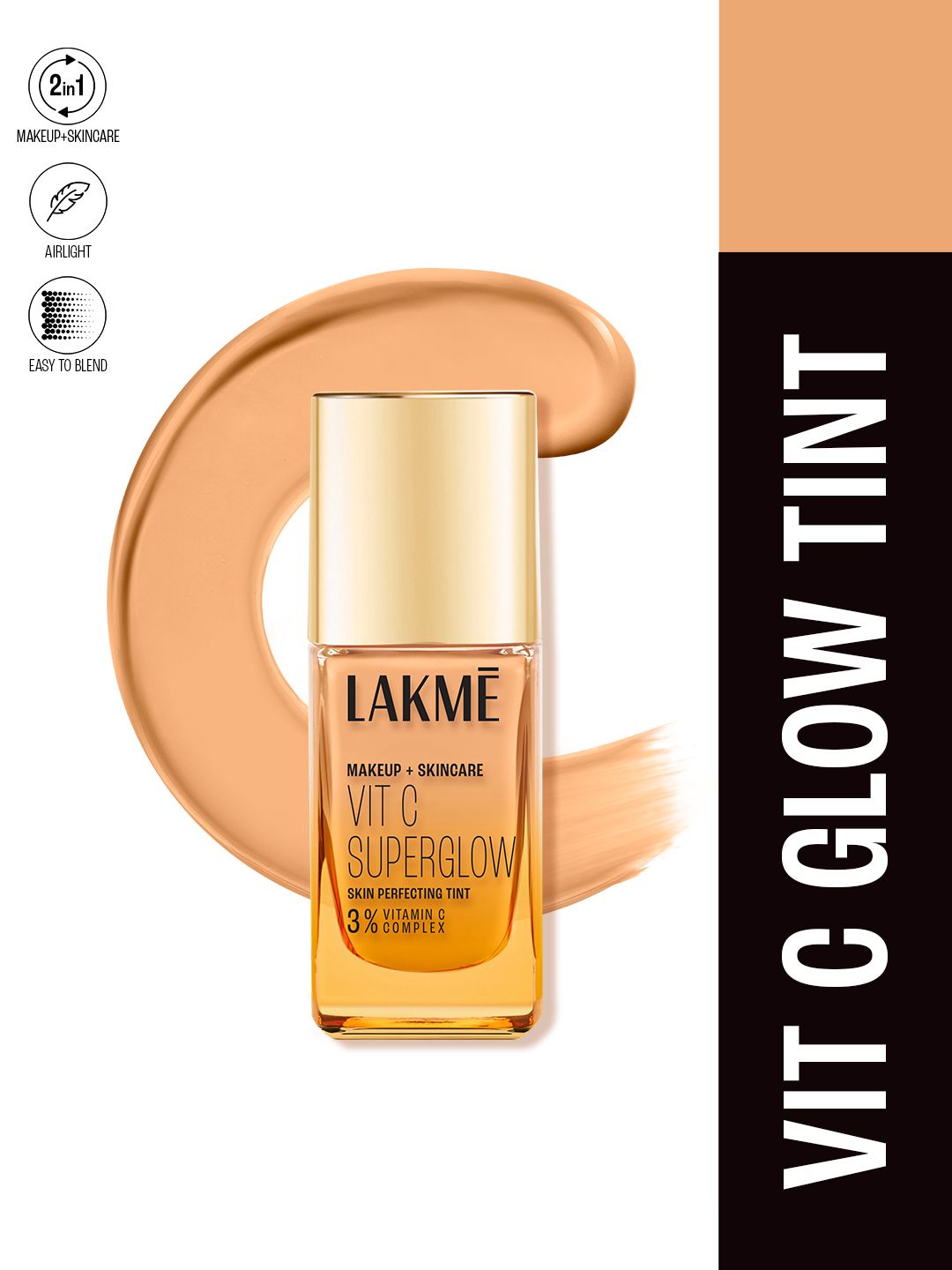 Lakme Makeup + Skincare 3% Vit C Superglow Skin Perfecting Tint 25ml - Warm Creme W120