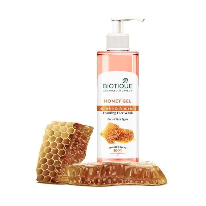 Biotique Honey Gel Soothe & Nourish Foaming Face wash | Soap Free Formula | Reduce Dryness | 100% Botanical Extracts | Suitable for All Skin Types | 200ml