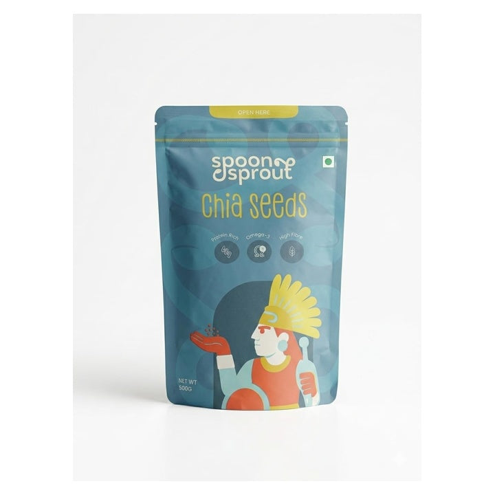 Spoon & Sprouts Premium Raw Chia Seeds 500g ∣ Triple-sifted ∣ Rich in Protein, Fibre and Omega-3 ∣ Non GMO and Gluten free