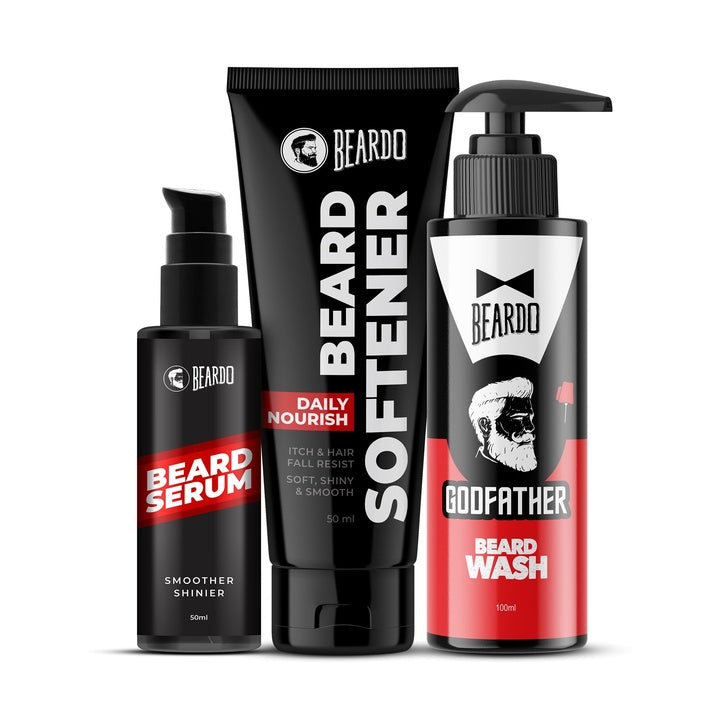 Beard Serum 50ml,Beard Softener 50g & GodFather Beard Wash 100ml (Set of 3) | Ultimate Beard Growth & Softening Kit for Men - Beard Serum, Beard Conditioner, and Beard Shampoo for Nourished, Shiny & Healthy Beard - All-in-One Grooming Kit for Men