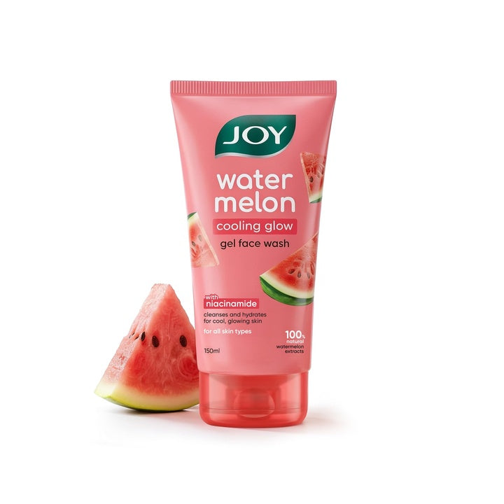 Joy Watermelon Cooling Glow Gel Face Wash with Niacinamide & Glycerine | Hydrating Daily Facial Cleanser for Glowing Skin | Removes Dirt, Oil & Impurities | For All Skin Types | 150ml