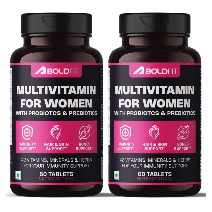 Boldfit Multivitamin Tablets for Women with 42 Essential Nutrients Including Iron, Zinc, Magnesium, Biotin, Vitamin C,B, E for Immunity, Hair Skin Nails, Bone Health & Overall Wellness - Multi-vitamin 120 Tablets