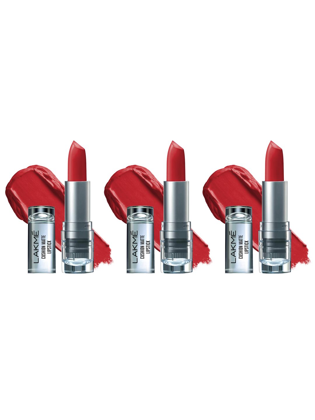 Lakme Set of 3 Cushion Matte Long Lasting Lipstick With French Rose Oil Ext - Brown Buzz