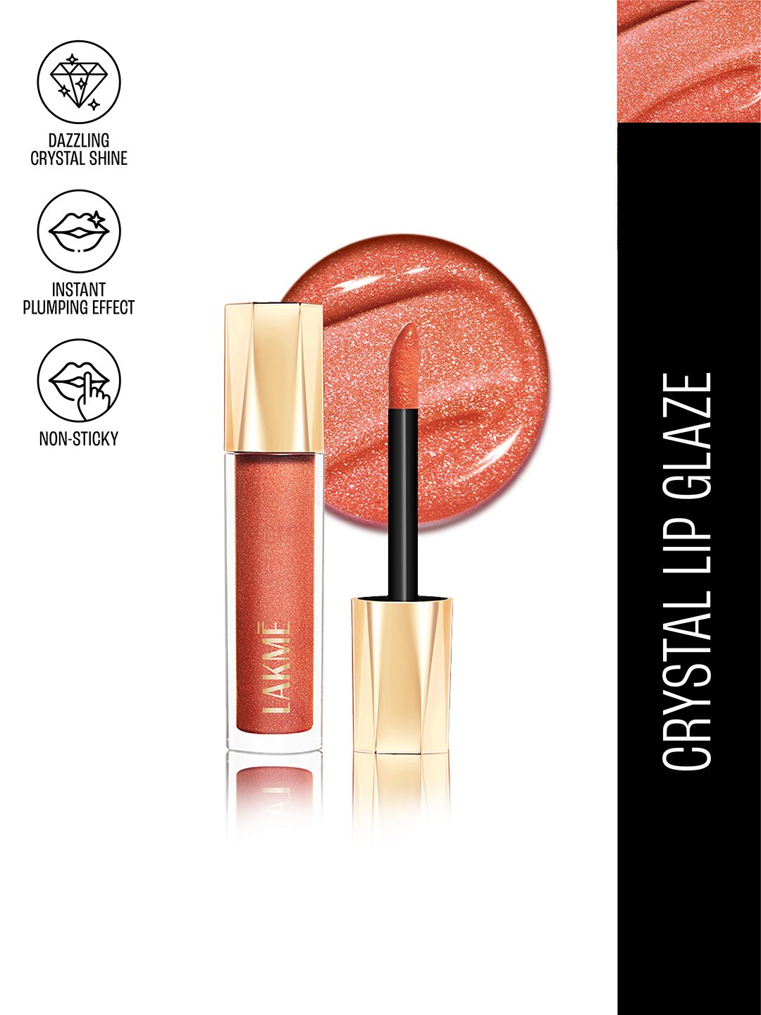 Lakme Glitterati Non-Sticky Hydrating Lip Glaze With Vegan Collagen 5ml - Honey Haze
