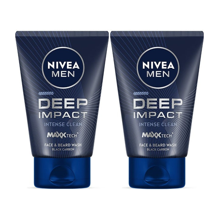 Nivea Men Deep Impact with Maxxtech, One For Face & Beard Wash with Black Carbon Cleanser Face Wash