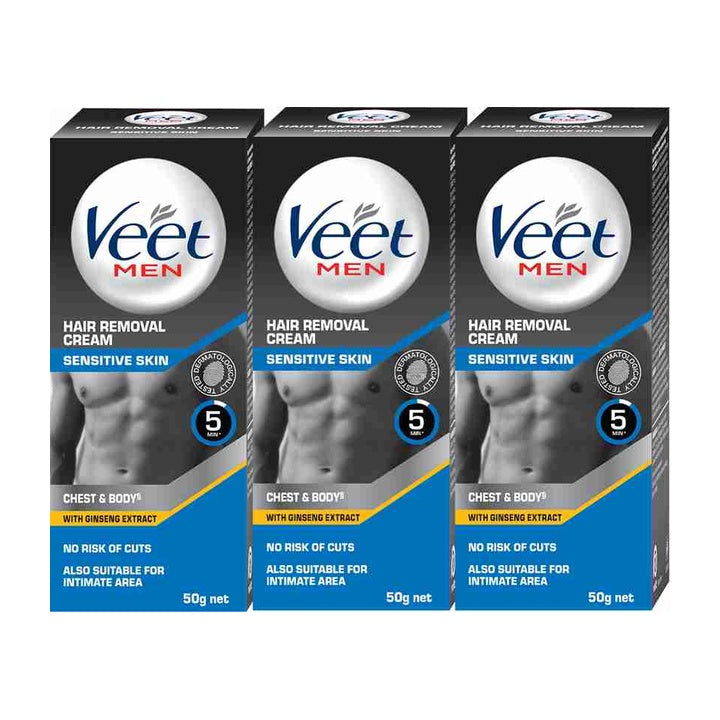 Veet Men Hair Removal Cream Sensitive Skin (150 g, Pack of 3)