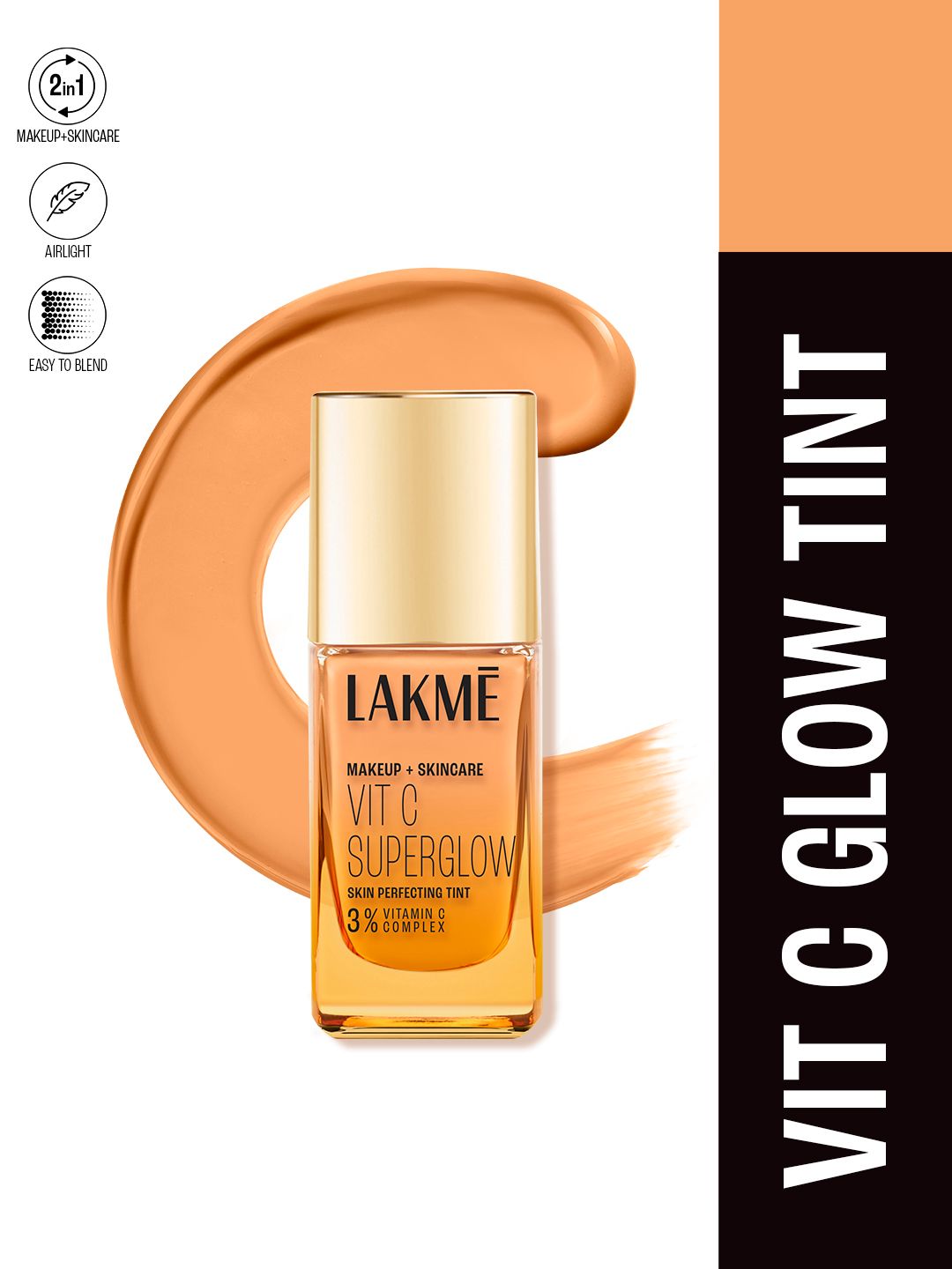Lakme Makeup + Skincare 3% Vit C Superglow Skin Perfecting Tint 25ml - Warm Natural W180