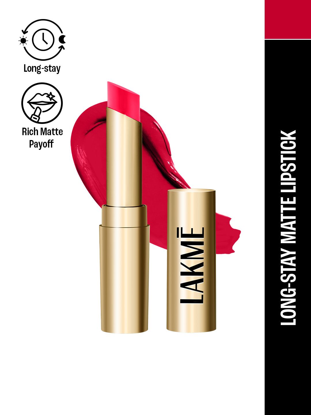 Lakme Unreal 3D Slim Matte Finish Bullet Lipstick For Glamorous Lips 3.6g - Red Carnival