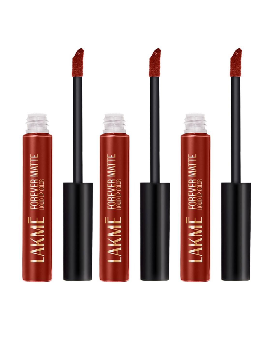 Lakme Set of 3 Forever Matte Lightweight 16Hr Liquid Lipstick 5.6ml Each - Red Cherry