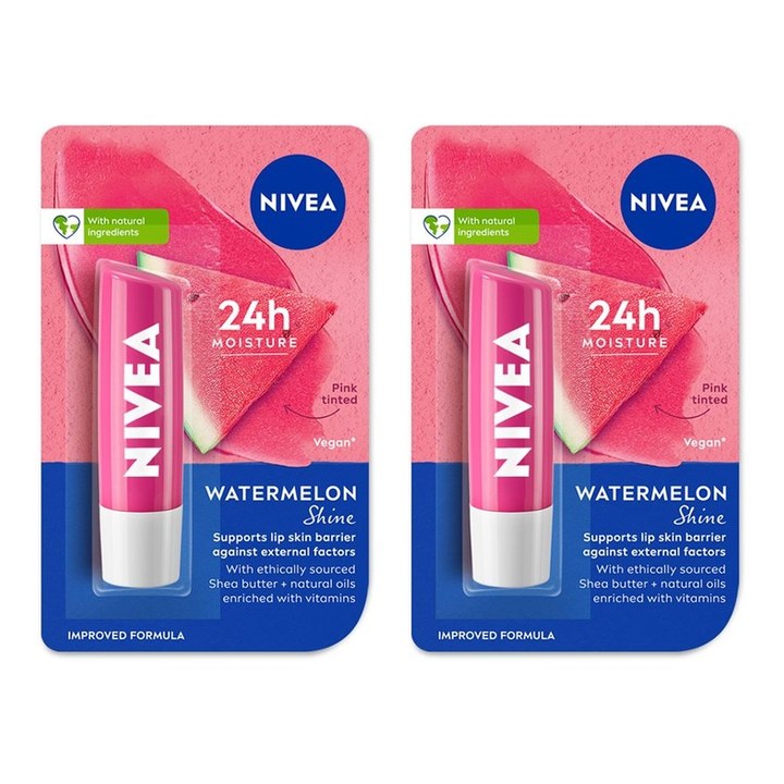 Nivea Women Set of 2 Watermelon Fruity Shine Lip Balms
