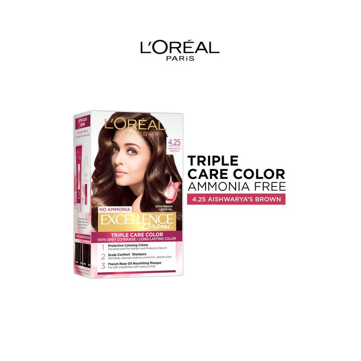 LOreal Paris New Excellence Creme Hair Color - 4.25 Aishwaryas Brown - 60g+60ml+12ml+40g
