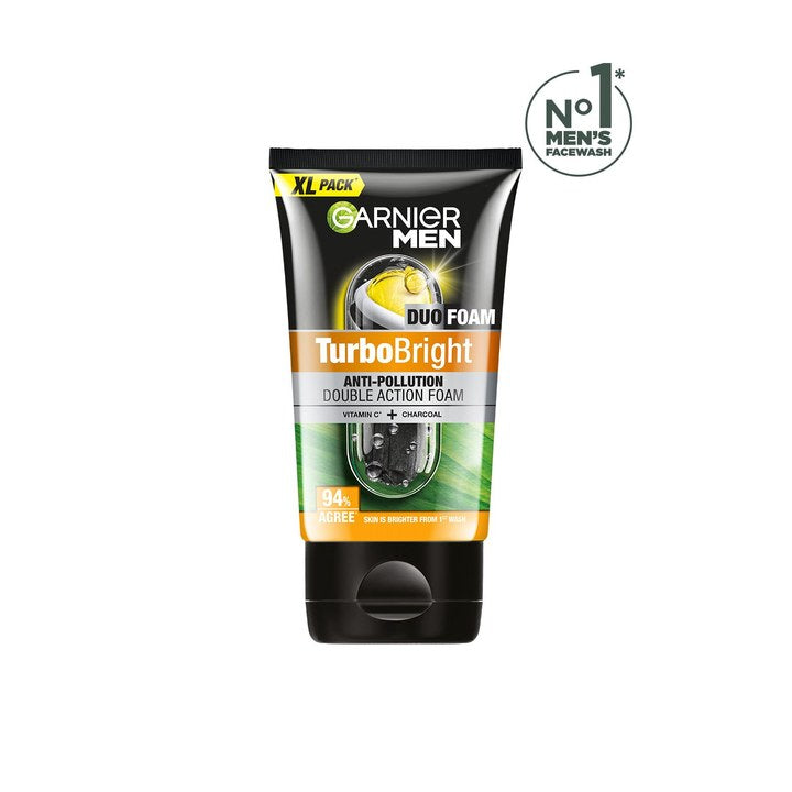 Garnier Men Turbo Bright Double Action Face Wash with Charcoal and Vitamin C - 150g