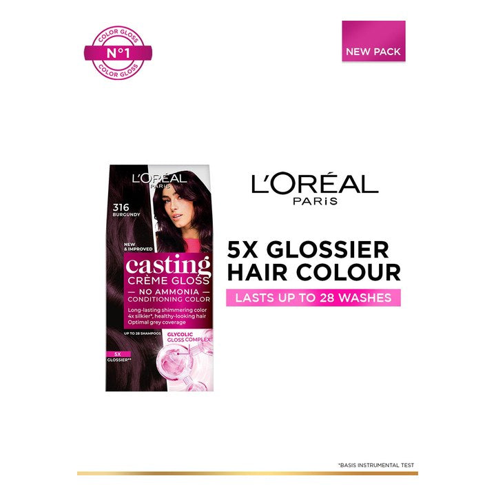LOreal Paris Casting Creme Gloss Hair Color with Glycolic Gloss Complex - Burgundy 316