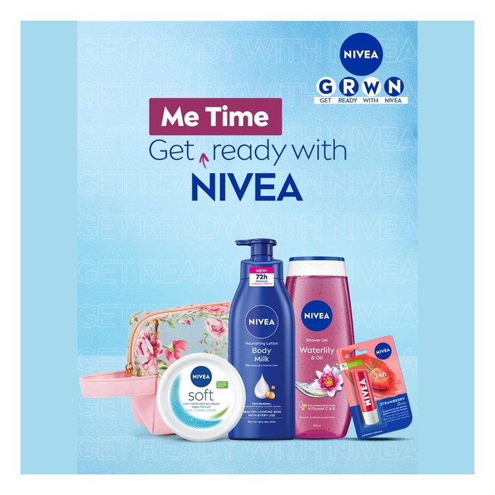 Nivea Bath & Body Set - Body Lotion + Shower Gel + Light Moisturiser + Lip Balm