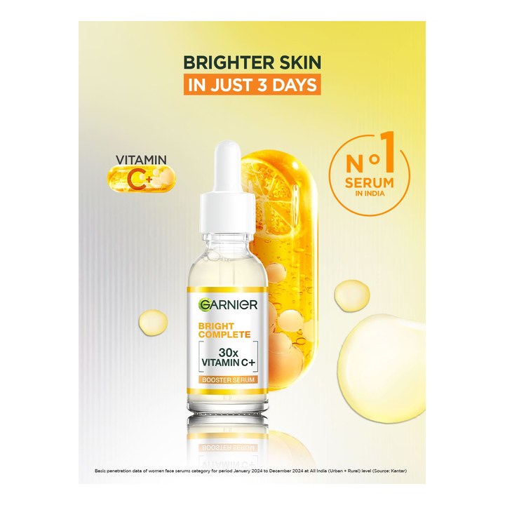 Garnier Vitamin C + Face Serum for Skin Brightening with 2% Niacinamide & 0.5% BHA - 30ml