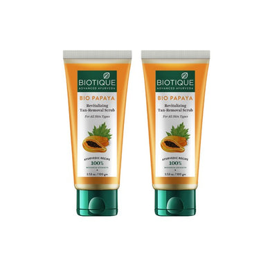 Biotique Set of 2 Bio Papaya Tan Removal Brightening & Revitalizing Face Scrub - 100g each