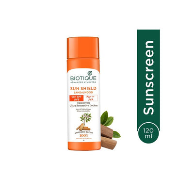 Biotique Sun Shield Sandalwood 50+SPF UVA UVB Sunscreen Ultra Protective Lotion - 120ml