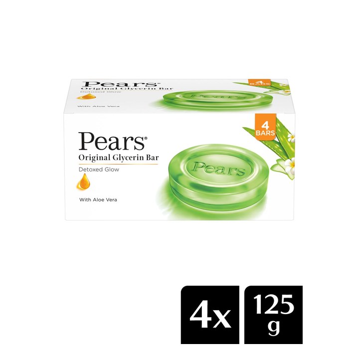 Pears Natural Set of 4 Aloe Vera Detoxifying Bathing Soap Bar - 125 g Each