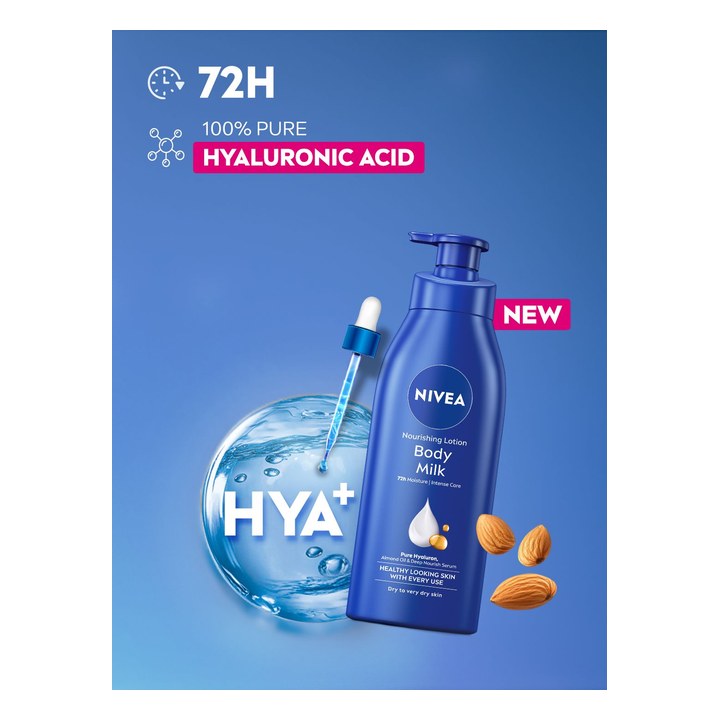 NIVEA Body Milk Body Lotion Hyaluronic Acid Almond Oil 72H Deep Nourish Moisturizer 400ml