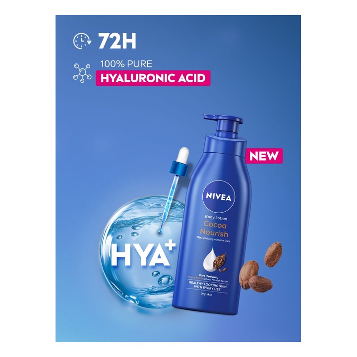 NIVEA Cocoa Nourish Body Lotion Hyaluronic Acid Moisturizer Face Cream For Dry Skin 400ml