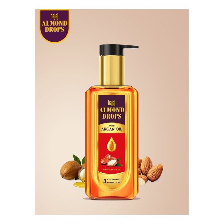 BAJAJ CONSUMER CARE Almond Drops Damage Protection Non-Sticky Hair Oil with Argan - 200ml