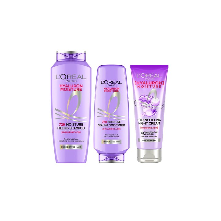 LOreal Paris Set of Hyaluron Moisture Shampoo 340ml + Conditioner 180ml + Hair Cream 180ml