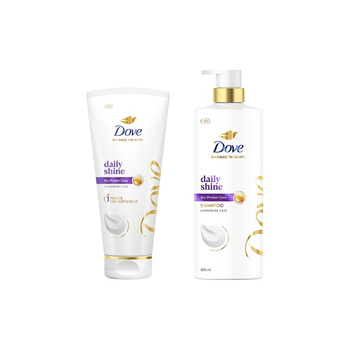 Dove Set of Daily Shine Shampoo 650ml & Conditioner for Smooth & Shiny Hair 175ml